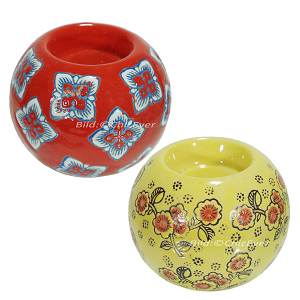 2x Teelichthalter Keramik Kerzenhalter rot/blau gelb/rot 4178c